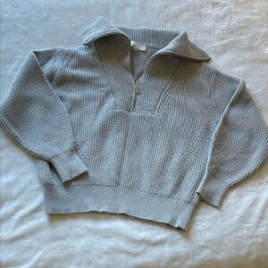 LOFT Women's Light Gray Quarter Zip Sweater